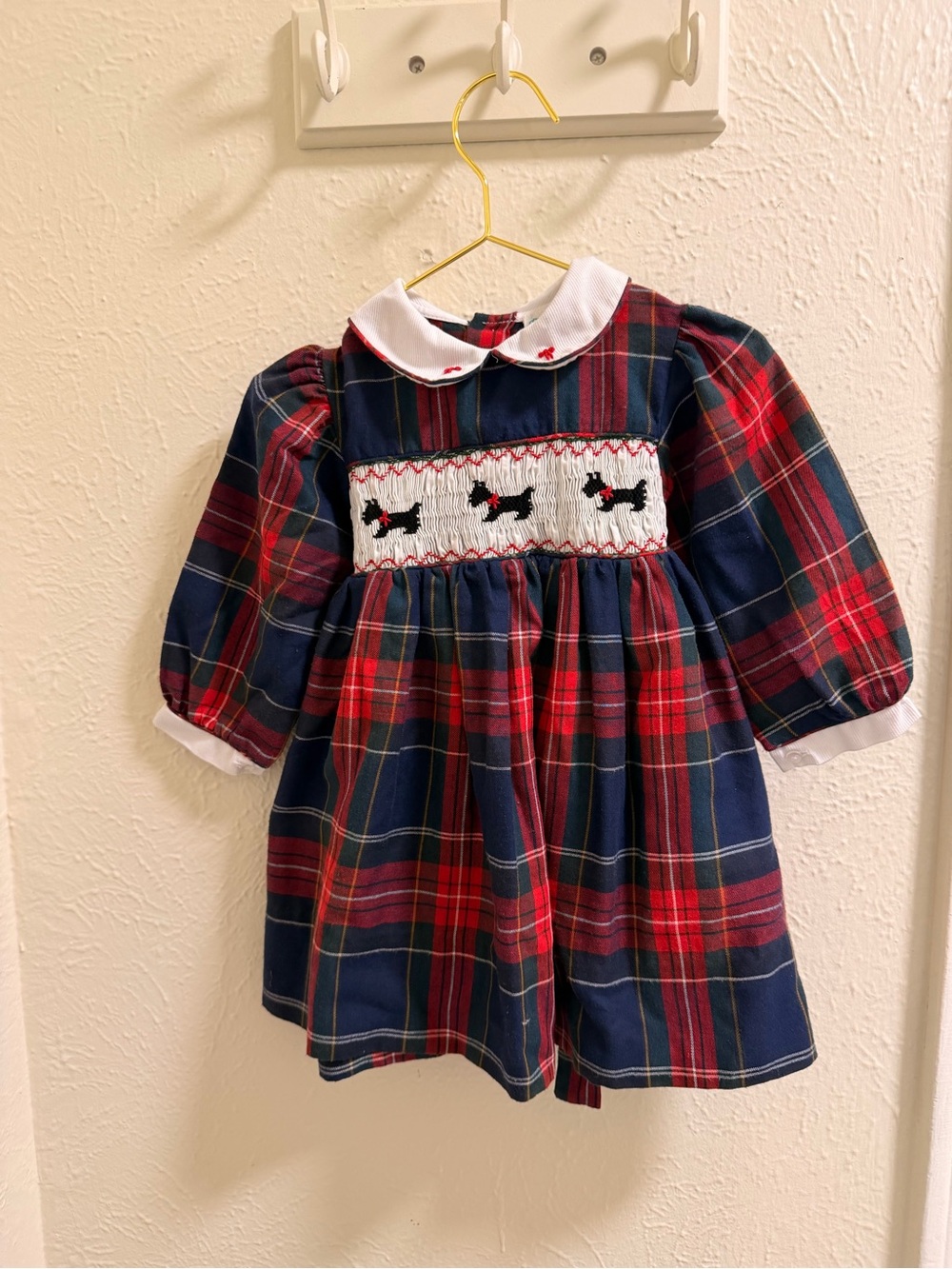 Plaid Smocked Scottie Dog Dress in Red & Navy - Kids